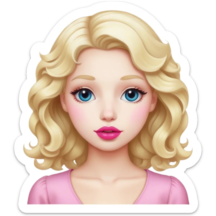 Parisian girl, white skin, blonde hair, pink lips, wave hair sticker