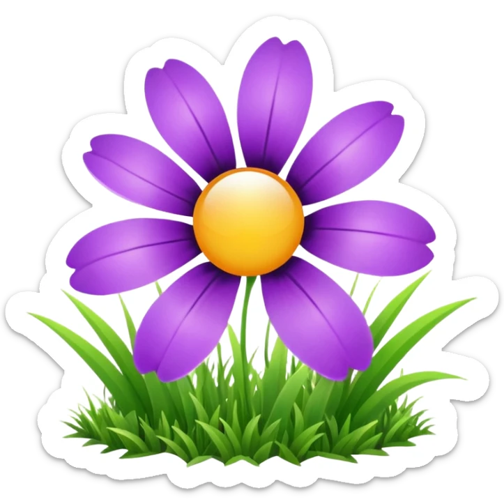 purple flower in a grassy area with a bright sun in the sky, fish eye lens effect sticker
