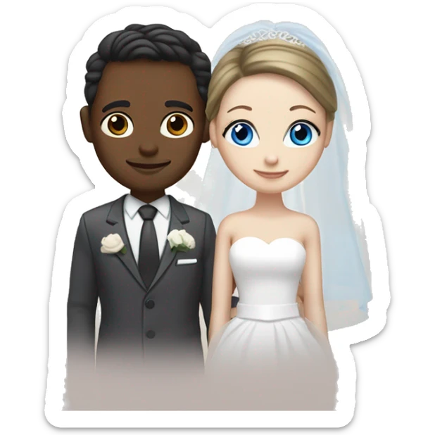 Wedding couple, groom fair skin with dark brown hair and dark brown eyes, bride with white skin blonde hair and blue eyes sticker