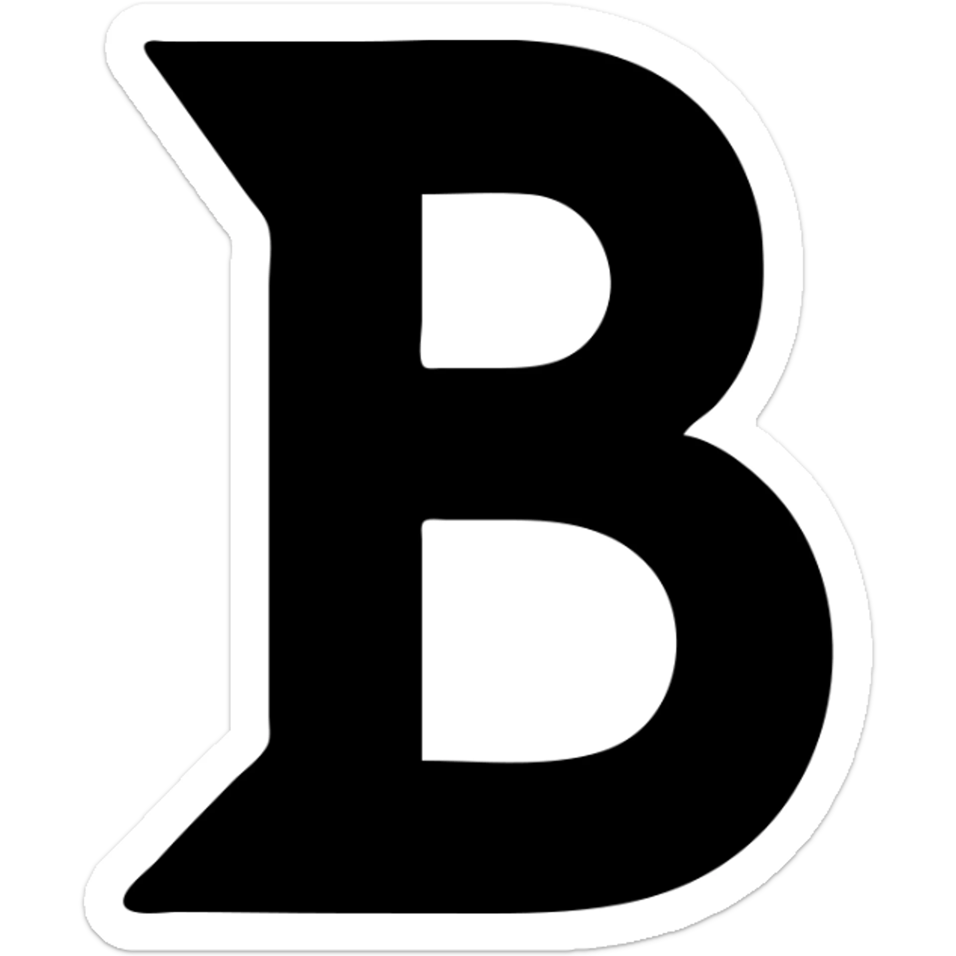 Upper loop of a capital B morphs into an outward wedge; bottom loop stays solid sticker