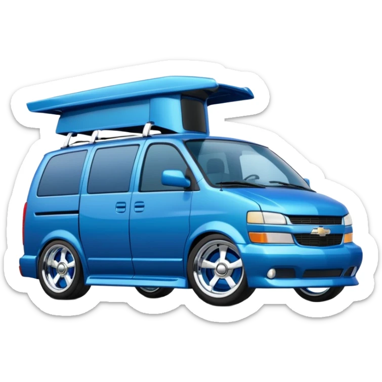 Chevy minivan, lowered, slammed, big chrome wheels sticker