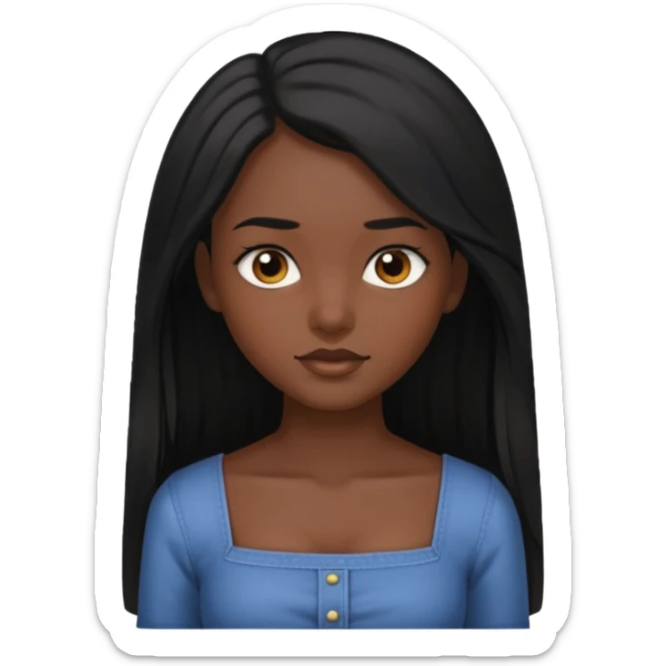 A dark skin girl with long black hair swept to the front and a square neckline shirt and brown eyes sticker