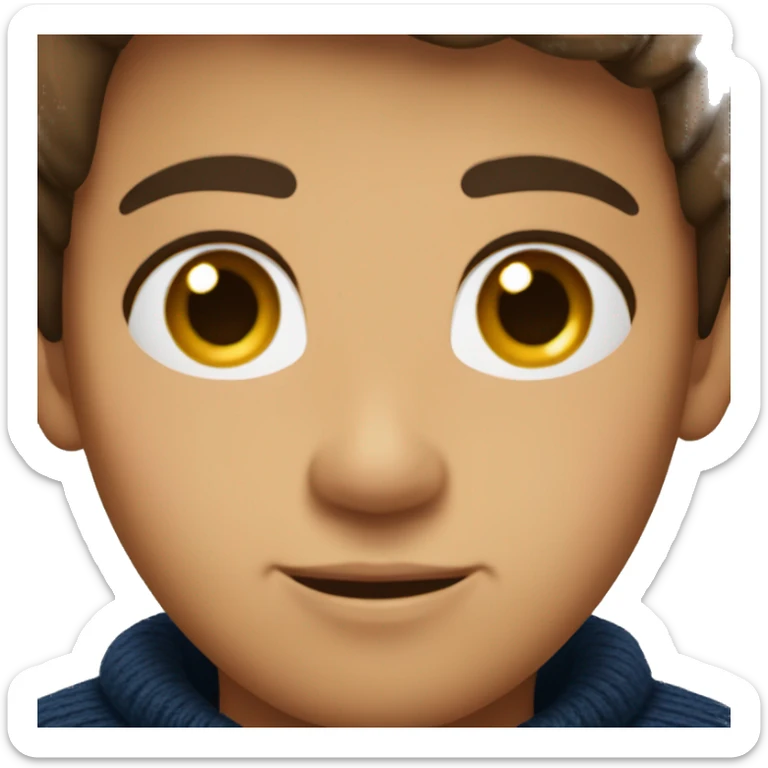 young boy, young hispanic, brown hair, short hair, brown eyes, dark blue winter sweater sticker