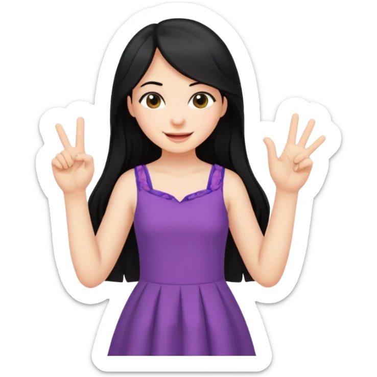 cewe rambut panjang hitam ceria keliatan setengah badan aja dan badannya kayak lagi nyender madep samping  ke sesuatu di sebelahnya bajunya ceria dress tangannya 2 jari sticker
