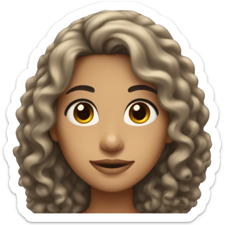 Showing Head, Tan skin woman, thick very long curly black hair , dark eyes, soft smile sticker