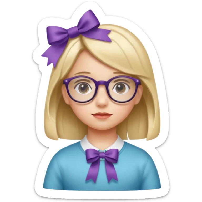 little girl with ribbon hairclip, wearing glasses sticker