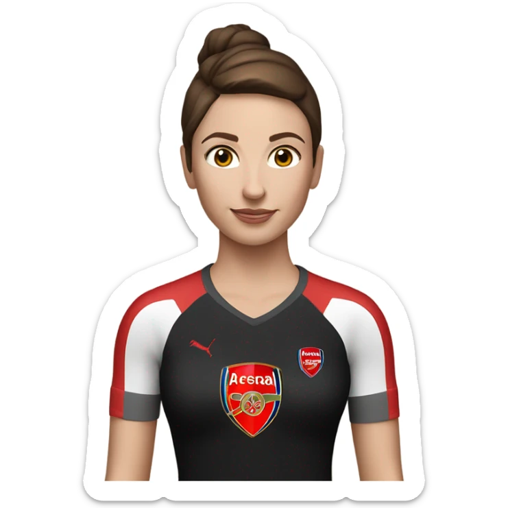Pretty white woman with short brown hair wearing an Arsenal jersey and black leggings sticker