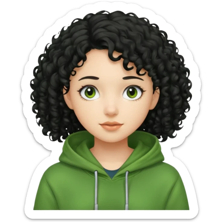 Girl with black curly hair and green hoodie  sticker