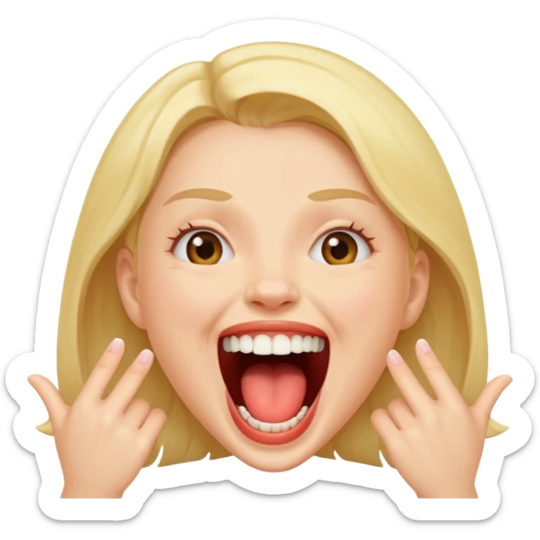 A girl with her mouth very wide open it is unreal and all her teeth are showing and she’s laughing sticker