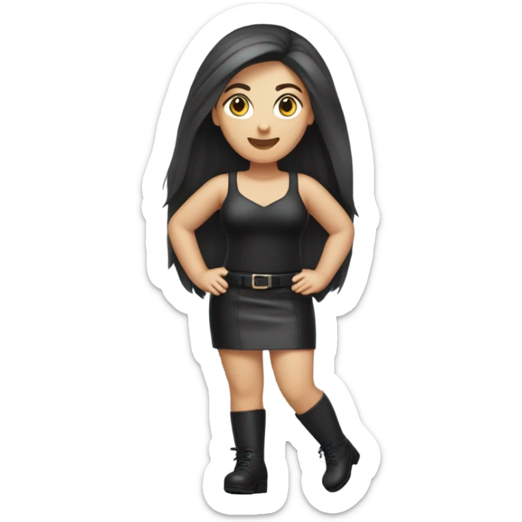 Caucasian Curvy woman with long dark straight hair wearing Mini black leather skirt hyper-realistic  sticker
