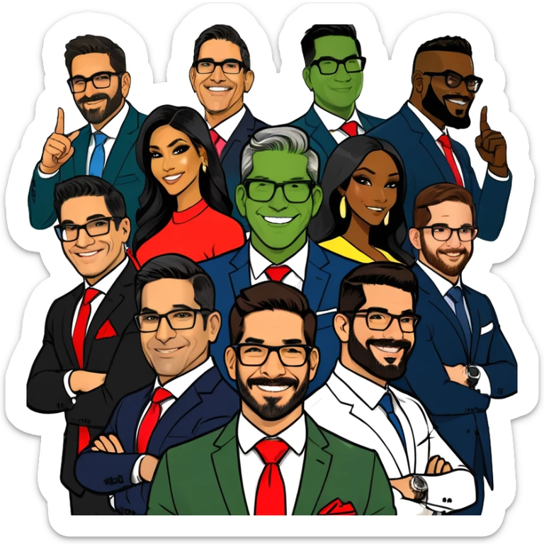 Grant Cardone, Tai Lopez, Josh King Madrid, Alex Hormozi, Iman Gadzhi, Daniel G, Branden Condy, Patrick Bet-David, Dan Henry, Luke Belmar, Shelby Sapp, Leila Hormozi, Tefi Valenzuela, business, influencers, friends, rich millionaire success lifestyle, private jet , supercars, success, sales sticker