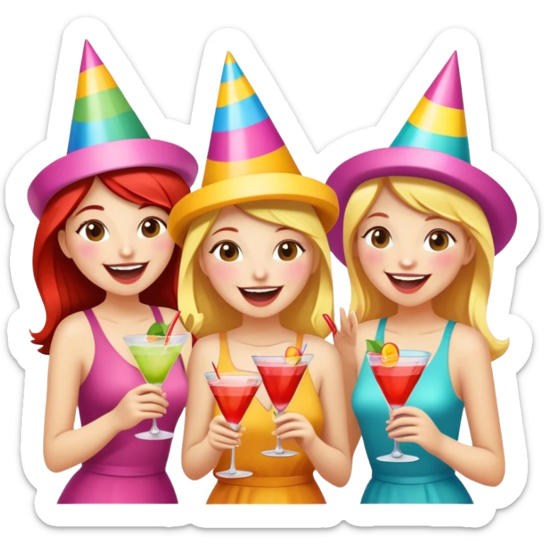 Bachelorette party of 7 girls having fun and drinking cocktails in sunny weather sticker