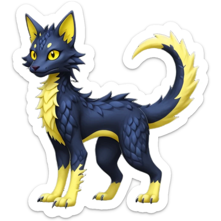 Kawaii dark edgy fantasy feline-vernid-sergal-fursona animal creature with a tufted tail full body with intricate markings  sticker
