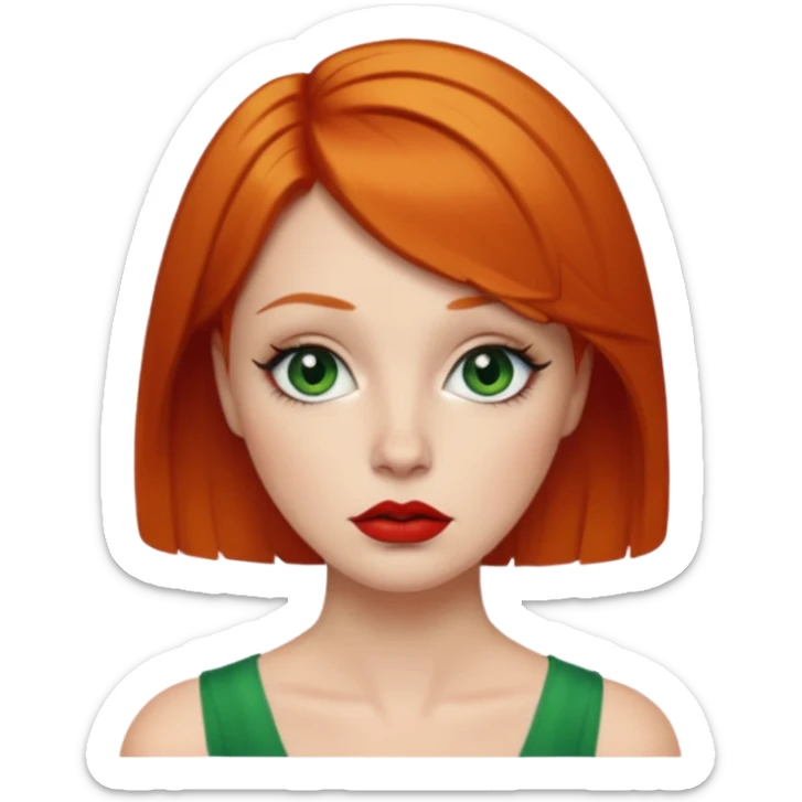 Short Ginger hair, green eyes, black long eye lashes large red lips White woman embarrassed sticker