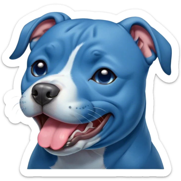 Cinematic Cute Yawning Blue Staffordshire Bull Terrier Portrait Emoji, Head tilted slightly with a dramatic, wide-open yawn, showcasing a smooth blue Fur with a refined texture, floppy ears slightly drooping, round dark eyes barely open in drowsy contentment, Simplified yet irresistibly adorable features, highly detailed, glowing with a soft, cozy glow, high shine, relaxed yet expressive, stylized with a touch of whimsy, bright and endearing, soft glowing outline, capturing the essence of a sleepy yet affectionate guardian, so drowsy it feels like it could stretch right out of the screen and curl up for a nap! sticker