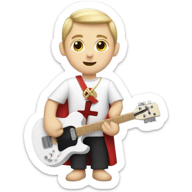 white choirboy in tunic with cross on neck and electric guitar in hand sticker