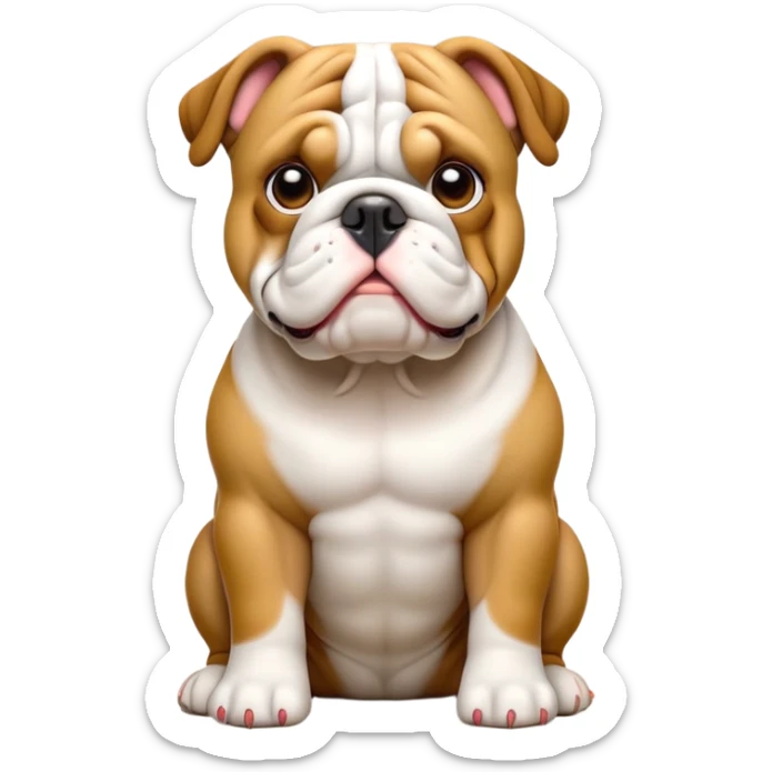 cinematic-[english bulldog]-realistic-full-body-sitting-emoji,-tail-resting-loosely-beside-its-paws,-head-tilted-dramatically,-sleek-[fawn]-fur,-simplified-yet-realistic-focused-features,-highly-detailed,-glowing-with-an-almost-sarcastic-glow sticker