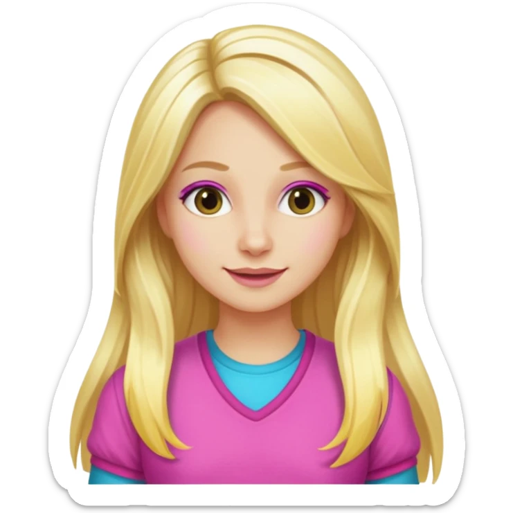 Illustrate Enid Sinclair with long blonde hair streaked with pink, colorful clothes & bright cheerful expression. sticker