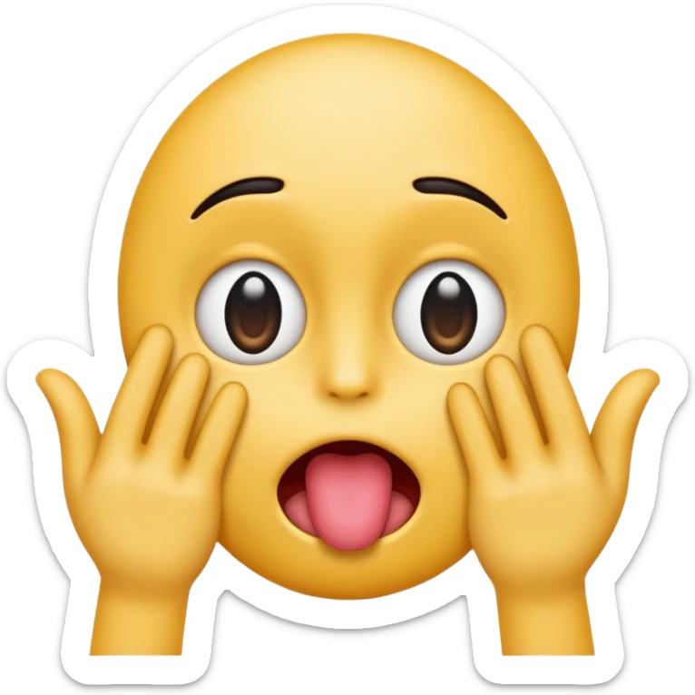 an emoji with wide eyes their tongue￼ out and hands in front of its face like it's uncovering its face sticker