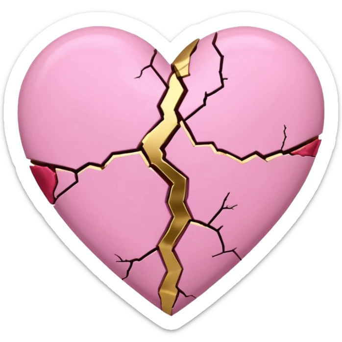 minimal kintsugi heart emoji, gold repair lines on a pink heart, high contrast, easy to see at small size, suitable for Discord emoji sticker