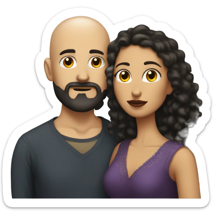 White Man bald with dark beard kissing Mexican woman with long dark curly hair sticker