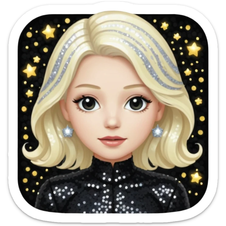 Emily Armstrong from Linkin Park with long platinum blonde hair, black sequin outfit  sticker