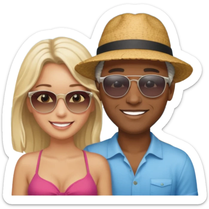 Black man salt n pepper hair smiling with blonde in love on beach sticker