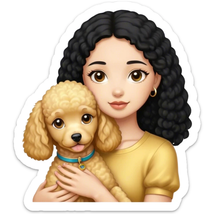 Black hair girl wiht golden pudel dog sticker