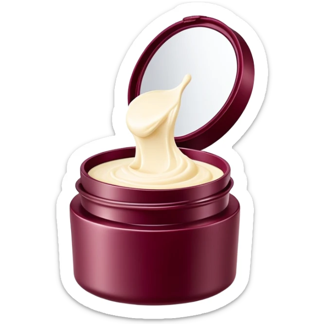 Elegant looking facial cream in a burgundy container that’s open and revealing the cream in a perfect shape (1 item) sticker