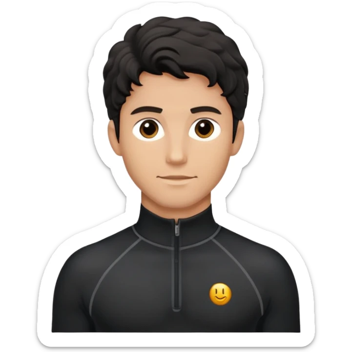 Black wavy-haired caucasian male in black athletic quarter-zip spandex top sticker
