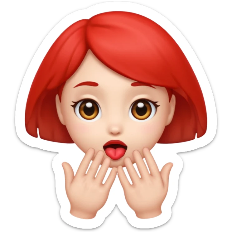 emoji with big anime like eyes like puppy eyes, puckered lips, red cheeks, Little excited clasp with their hands up by their cheeks sticker