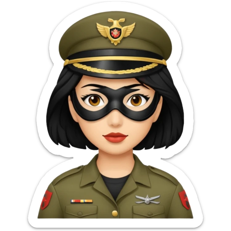 woman soldier with black hair and wearing mask sticker