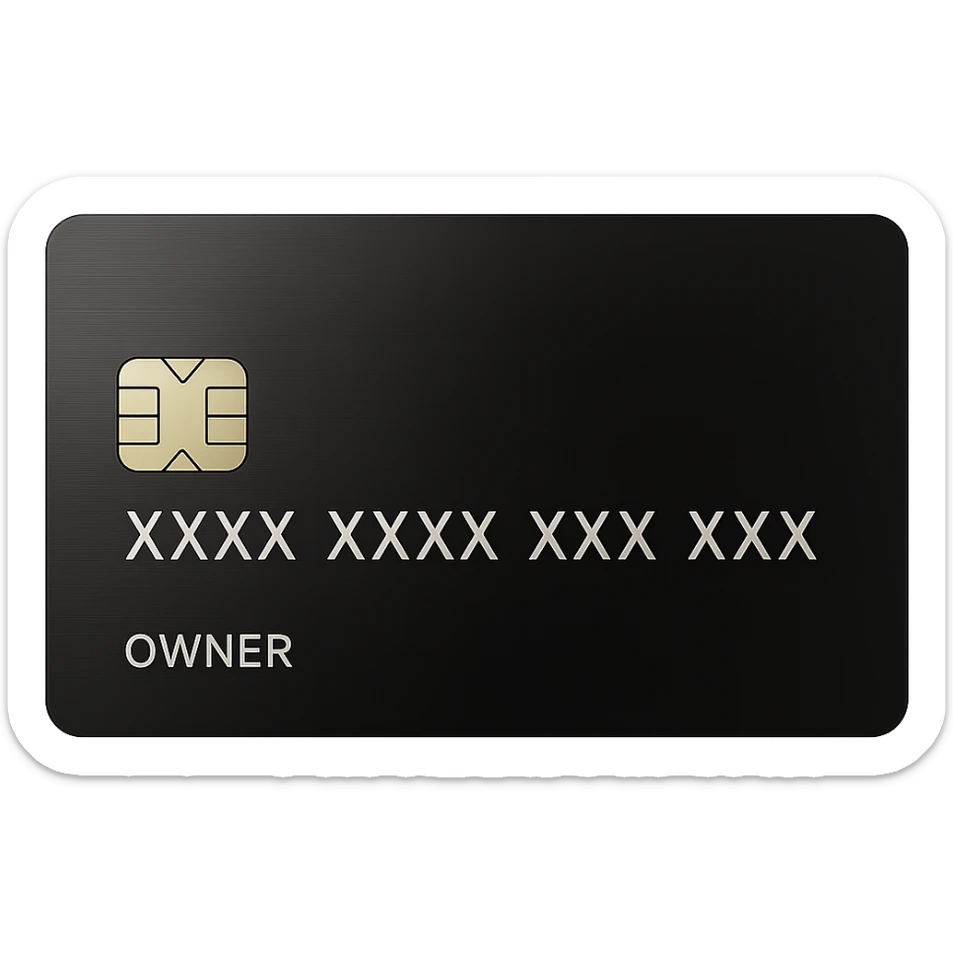 Add the name 'OWNER' and show the card number as XXXX XXXX XXXX XXXX, keeping the style shiny, modern, and minimal, with no background. The style should be shiny, modern, and minimal. sticker