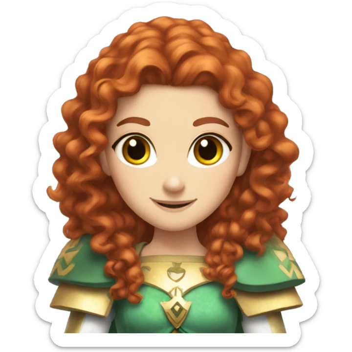 a white girl with long red curly hair and freckles, cosplaying Princess Zelda posing and smiling sticker