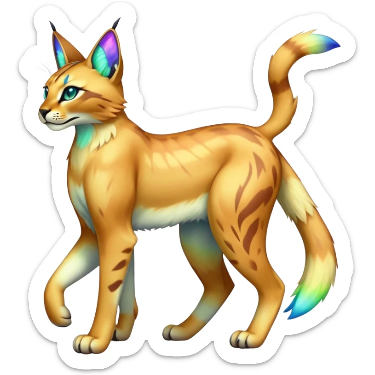 An iridescent transparent luminescent colorful lynx-caracal-serval-fakemon-Digimon-creature-hybrid sticker