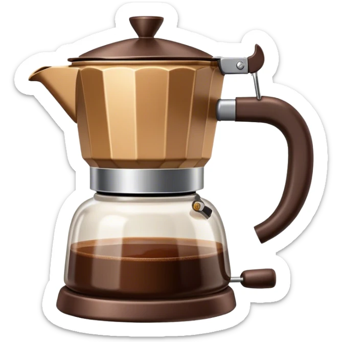 Cinematic Realistic Moka Pot Pop Culture Emoji, featuring an iconic Italian coffee maker rendered with classic charm and warm, inviting lighting. sticker