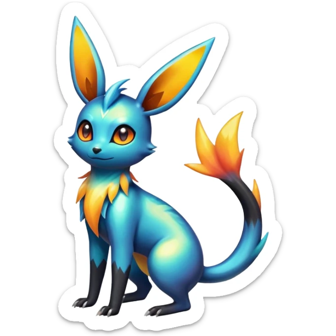 Colorful Shiny Exotic Victini-Salandit-Umbreon-Flareon-Fakémon-hybrid-creature (full body)  sticker