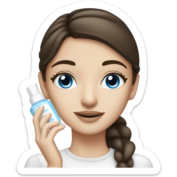 White Skin care on white freackles skin of a brunett blue eyed girl using skin care sticker