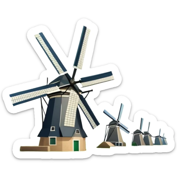 cinematic-realistic-kinderdijk-windmills-landmark-emoji,-showcasing-traditional-dutch-windmills-aligned-along-a-tranquil-canal,-with-lush-green-fields,-soft-ripples-in-the-water. sticker