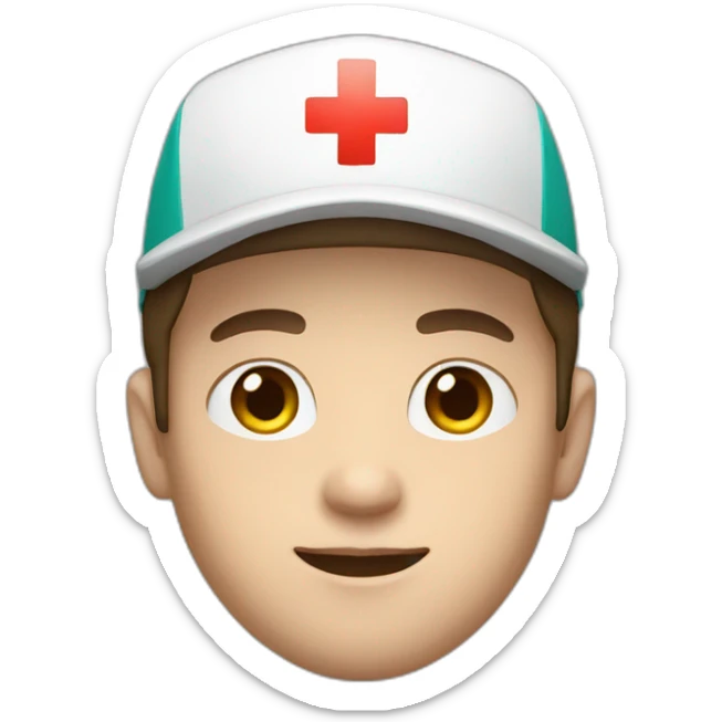 Ambulance yung man with white skin and brown hair and a cap sticker