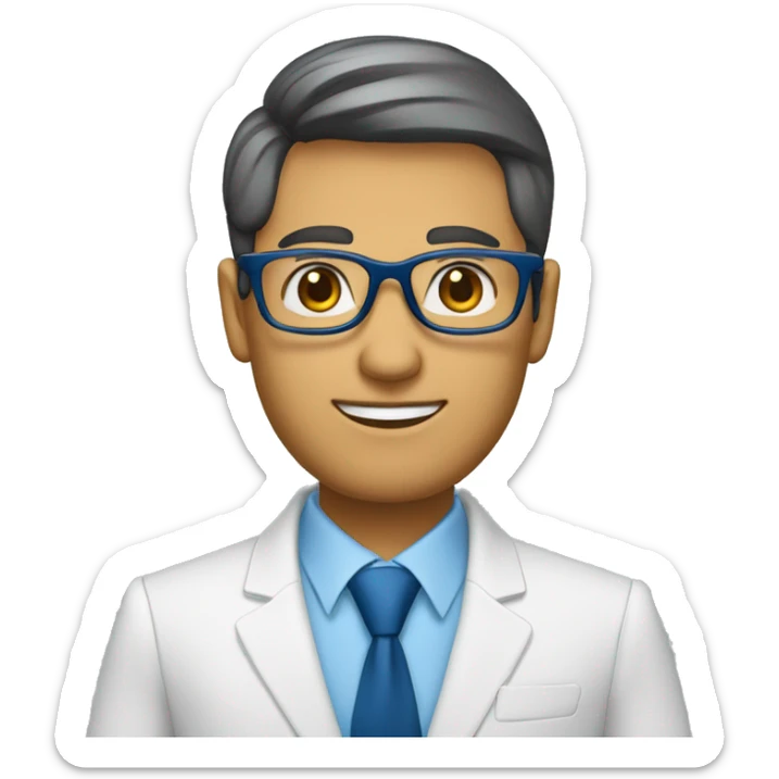 consultor empresarial con lentes y traje azul con un tono de piel claro y cabello un poco más corto y color cafe  sticker