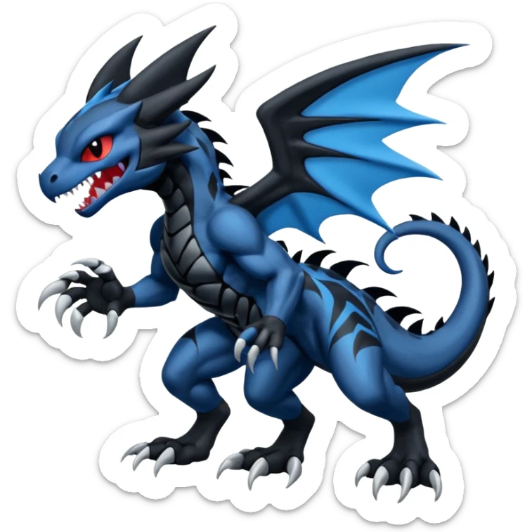 Black and Blue Venom-Stitch-Zekrom-Salandit-Sneasel-fusion, full body, tribal markings  sticker