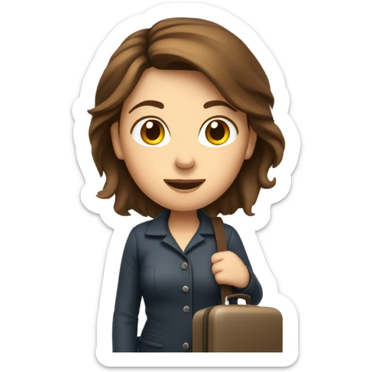 Lady with brown hair at Airport toilet with luggage sticker