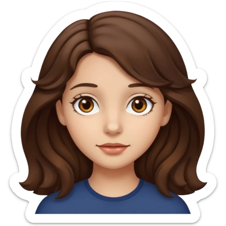 A girl with medium wavy brown hair, dark brown eyes, and fair skin sticker