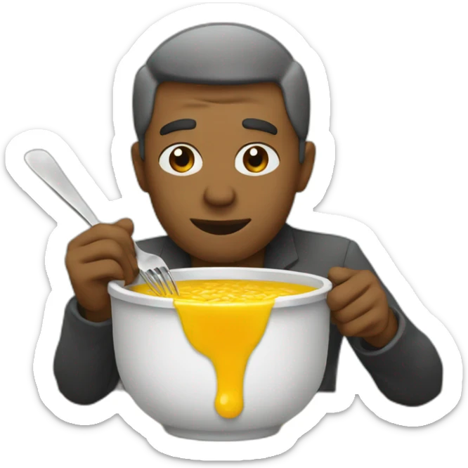 The leader is eating broth sticker