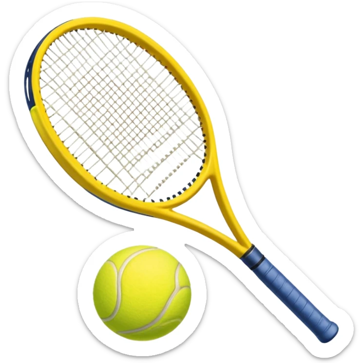 Generate a high-quality emoji of a yellow tennis racket and a tennis ball, realistic colors and shading, smooth gradient colors, no facial features, no brand markings, simple white background, high-resolution.
 sticker