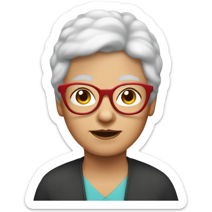 White Grandma emoji, wearing cat-eye shaped rim glasses and red hair sticker