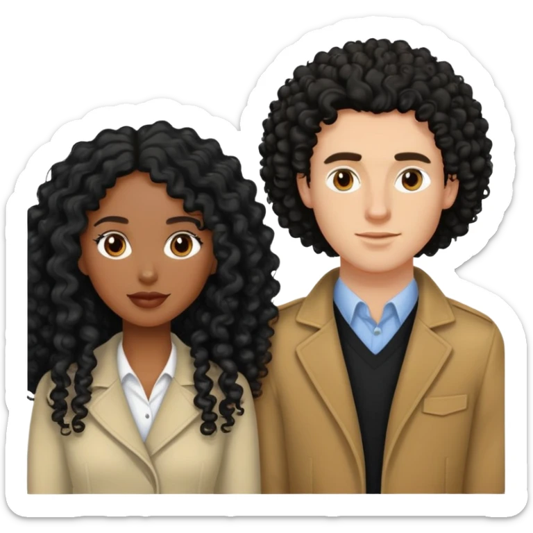 a curly hair type 3b black hair ,  with next to her a long curly hair black and he is white  sticker