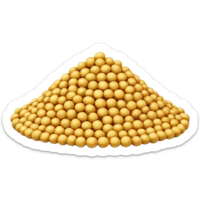 small loosely scattered mound of round mustard seeds in warm golden-yellow tones, each seed smooth tiny spherical with matte finish, varying slightly in shade, organic natural pile, no bowl spoon or extras, soft lighting, subtle shadows, emoji scale sticker