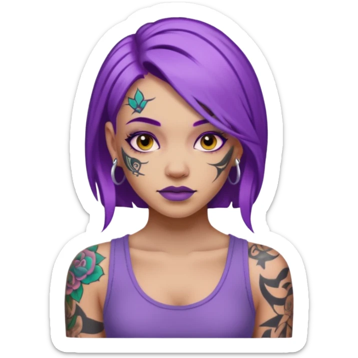 women with tatoos and hightlight that tatoos with purple hair sticker
